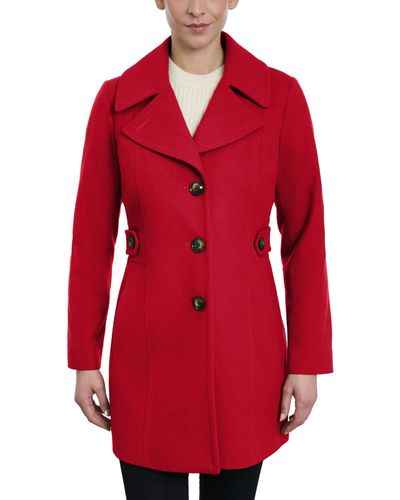 Anne Klein Petite Single-breasted Notched-collar Peacoat - Red