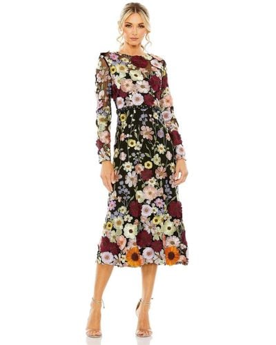 Mac Duggal High Neck Floral Embellished A-line Dress - Multicolor