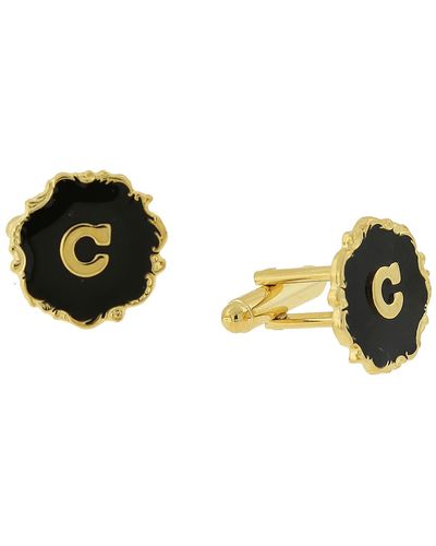 1928 Jewelry 14k Gold-plated Enamel Initial C Cufflinks - Black
