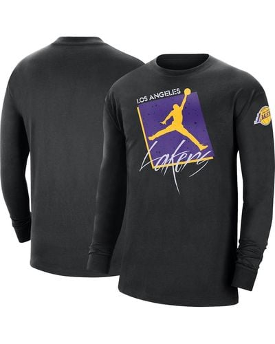 Nike Distressed Los Angeles Lakers Courtside Max 90 Vintage-like Wash Statement Edition Long Sleeve T-shirt - Black