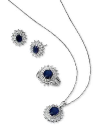 Effy Effy Sapphire Diamond Baguette Halo Jewelry Collection In 14k White Gold - Blue