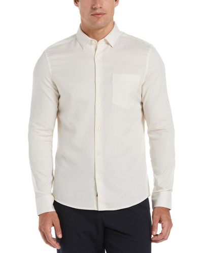 Perry Ellis Untucked Slim-fit Twill Long-sleeve Shirt - White