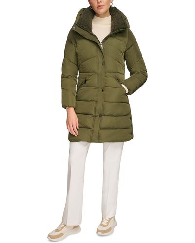 Calvin Klein Faux-sherpa Collar Hooded Stretch Puffer Coat - Green