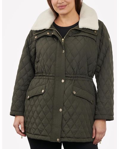 Michael Kors Plus Size Faux-fur-collar Quilted Coat - Green