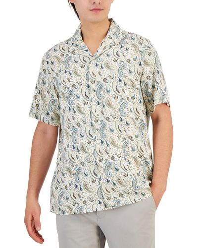 Club Room Tonno Short-sleeve Paisley Button-front Camp Shirt - White