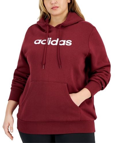 adidas Trendy Plus Size Pullover Logo-print Fleece Hoodie - Red