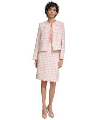 Calvin Klein Tweed Open Front Blazer Tweed Pencil Skirt - Pink