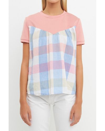 English Factory Gingham Combo Top - Blue