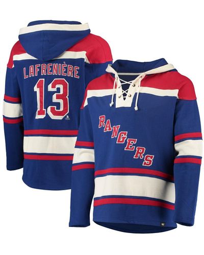 '47 Alexis Lafreniere New York Rangers Player Name And Number Lacer Pullover Hoodie - Blue