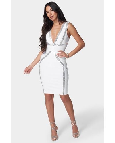 Bebe Bandage Metallic Midi Dress - White