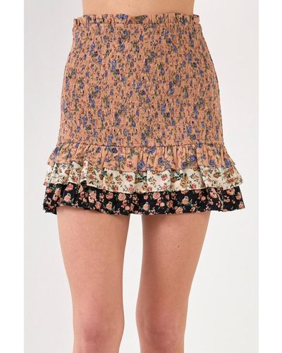 Free the Roses Floral Color Mini Skirt - Multicolor