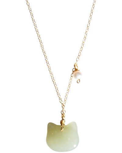 seree Choupette — Cat Jade Pendant Necklace - Metallic