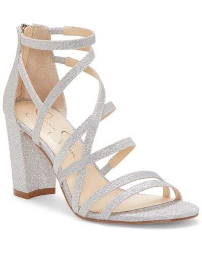 Jessica Simpson Stassey Glitter Strappy Block Heel Sandals - Metallic