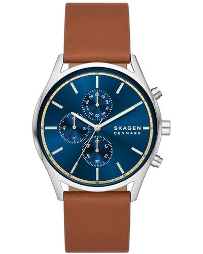 Skagen Hoist Chronograph Leather Watch 42mm - Blue