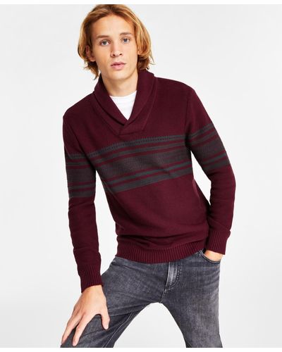 Sun & Stone Sun + Stone Hunter Regular-fit Stripe Shawl-collar Sweater - Red