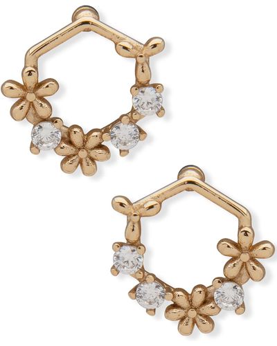Lonna & Lilly Gold-tone Crystal & Flower Open Stud Earrings - White
