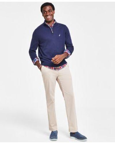 Nautica Plaid Long Sleeve Shirt Quarter Zip Sweater Chinos - Blue