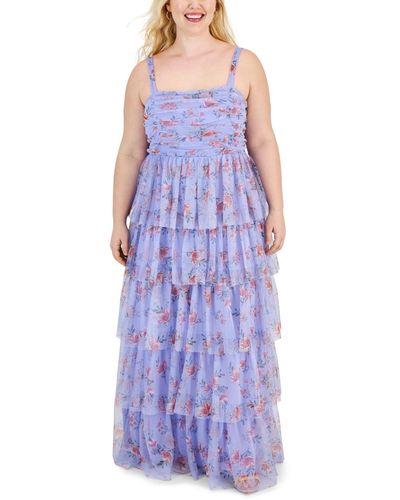 City Studios Trendy Plus Size Tiered Tulle Ball Gown - Purple