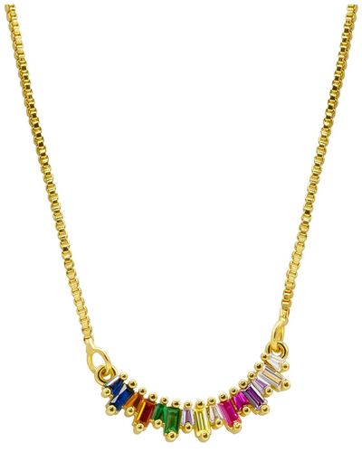 Adornia 14k Gold-plated Crystal Rainbow Curved Bar Necklace - Metallic