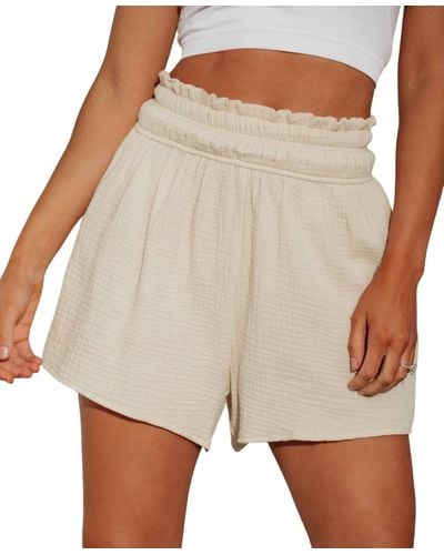 CUPSHE Smocked Paperbag Waist Shorts - Natural