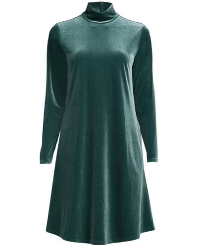 Lands' End Plus Size Long Sleeve Velvet Turtleneck Dress - Green