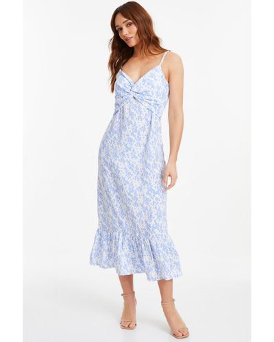 Quiz Crinkle Woven Ditsy Knot Front Midi Dress - Blue