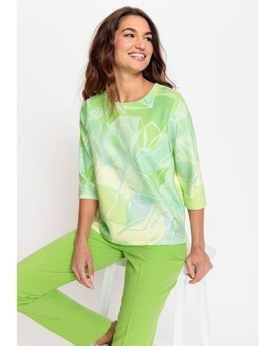 Olsen 3/4 Sleeve Jewel Neck Allover Print Jersey Top - Green