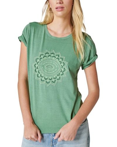 Lucky Brand Beaded Embroidered Eye Cotton T-shirt - Green