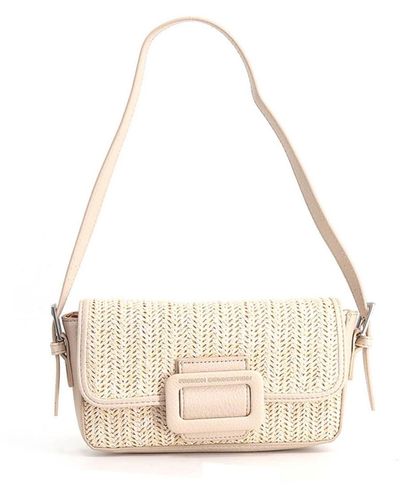 French Connection Lucia Straw Double Handle Tote Bag in Metallic