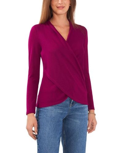 1.STATE Cross-front Long Sleeve Cozy Knit Top - Red