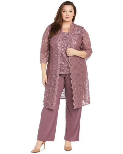R & M Richards 3-pc. Plus Size Sequined Lace Pantsuit & Shell - Red