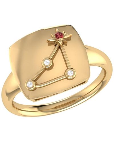 LuvMyJewelry Capricorn Goat Design 14k Gold Garnet Gemstone Diamond Signet Ring - Metallic