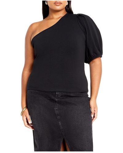 City Chic Muse One Shoulder Top - Black