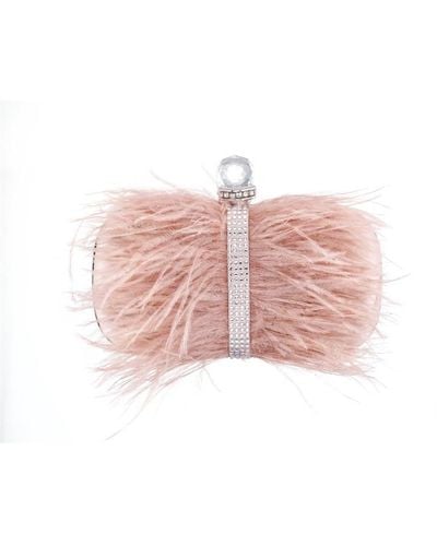 Nina Feather Embellished Minaudiere Clutch - Pink