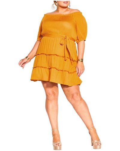 City Chic Trendy Plus Size Fiesta Fringe Dress - Yellow