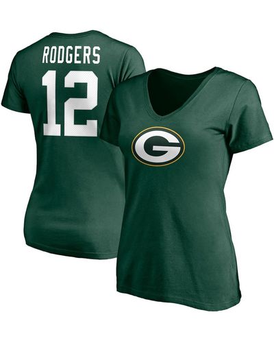 Fanatics Aaron Rodgers Bay Packers Player Icon Name And Number V-neck T-shirt - Green