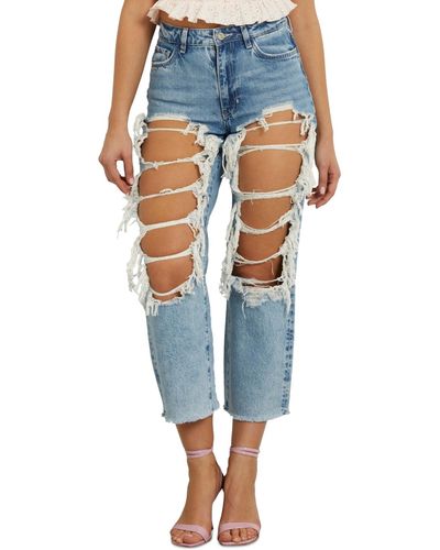 Guess '90s High Rise Distressed Ankle Jeans - Blue