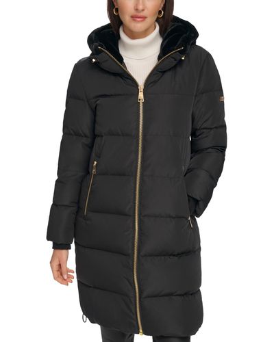 DKNY Down Faux-fur-trim Hooded Puffer Coat - Black