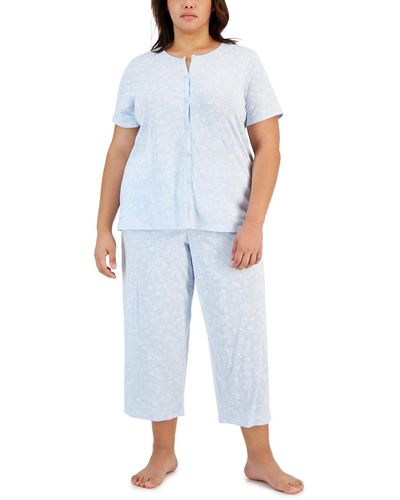 Charter Club Plus Size 2-pc. Cotton Floral Cropped Pajamas Set - Blue