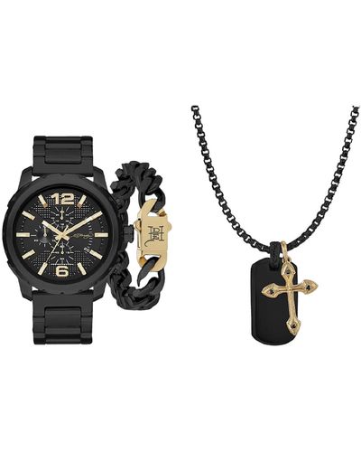 Ed Hardy Matte Black Metal Bracelet Watch 50mm Gift Set