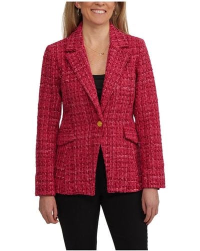 Ellen Tracy Single Breasted Tweed Blazer - Red