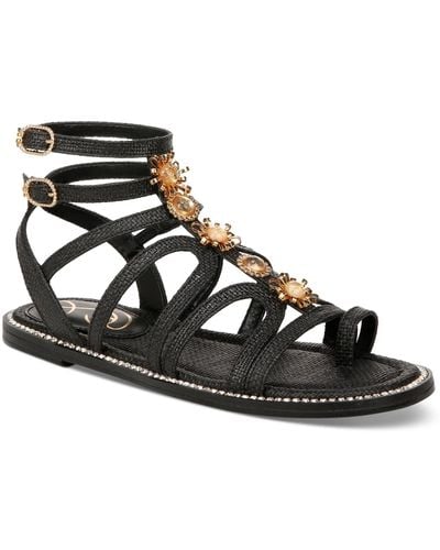 Sam Edelman Tianna Embellished Strappy Gladiator Flat Sandals - Black