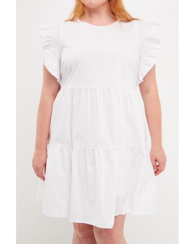 English Factory Plus Size Ruffled Babydoll Mini Dress - White