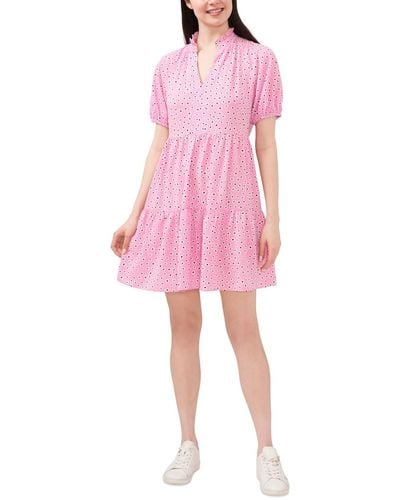 Cece Short Sleeve Tiered V-neck Baby Doll Dress - Pink