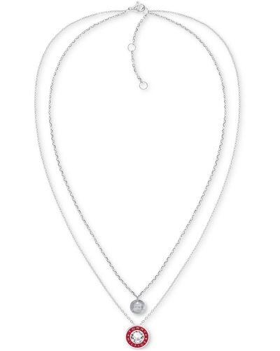 Tommy Hilfiger Stainless Steel Red Enamel & Stone Two-row Pendant Necklace - White