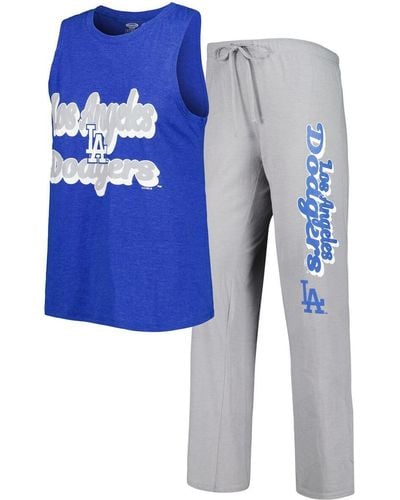 Concepts Sport Gray And Royal Los Angeles Dodgers Wordmark Meter Muscle Tank Top And Pants Sleep Set - Blue