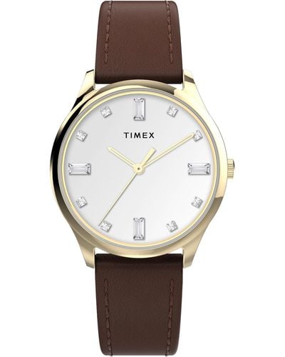 Timex Quartz Analog Easy Reader Leather Watch 32mm - Gray
