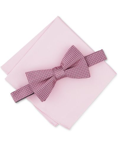 Alfani Edson Mini-geo Bow Tie & Solid Pocket Square Set - Pink
