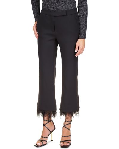 Michael Kors Michael Cropped Detachable Feather Trim Stretch Crepe Pants - Black