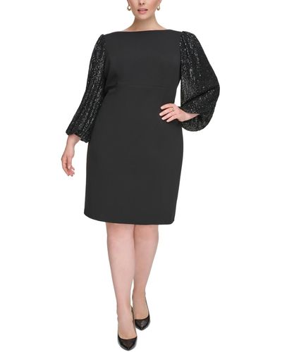 Eliza J Plus Size Sequin-sleeve Boat-neck Bodycon Dress - Black
